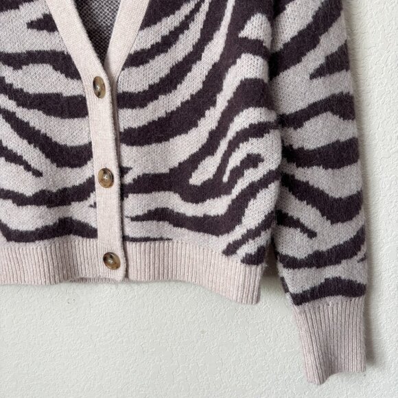 J. Crew Cozy Wool Alpaca Blend Ribbed V-Neck Cardigan Sweater in Zebra Stripe - Picture 7 of 13